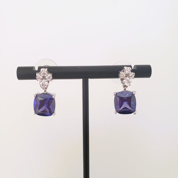 Blue Simulated Sapphire Drop Earrings - Picture 4 of 8
